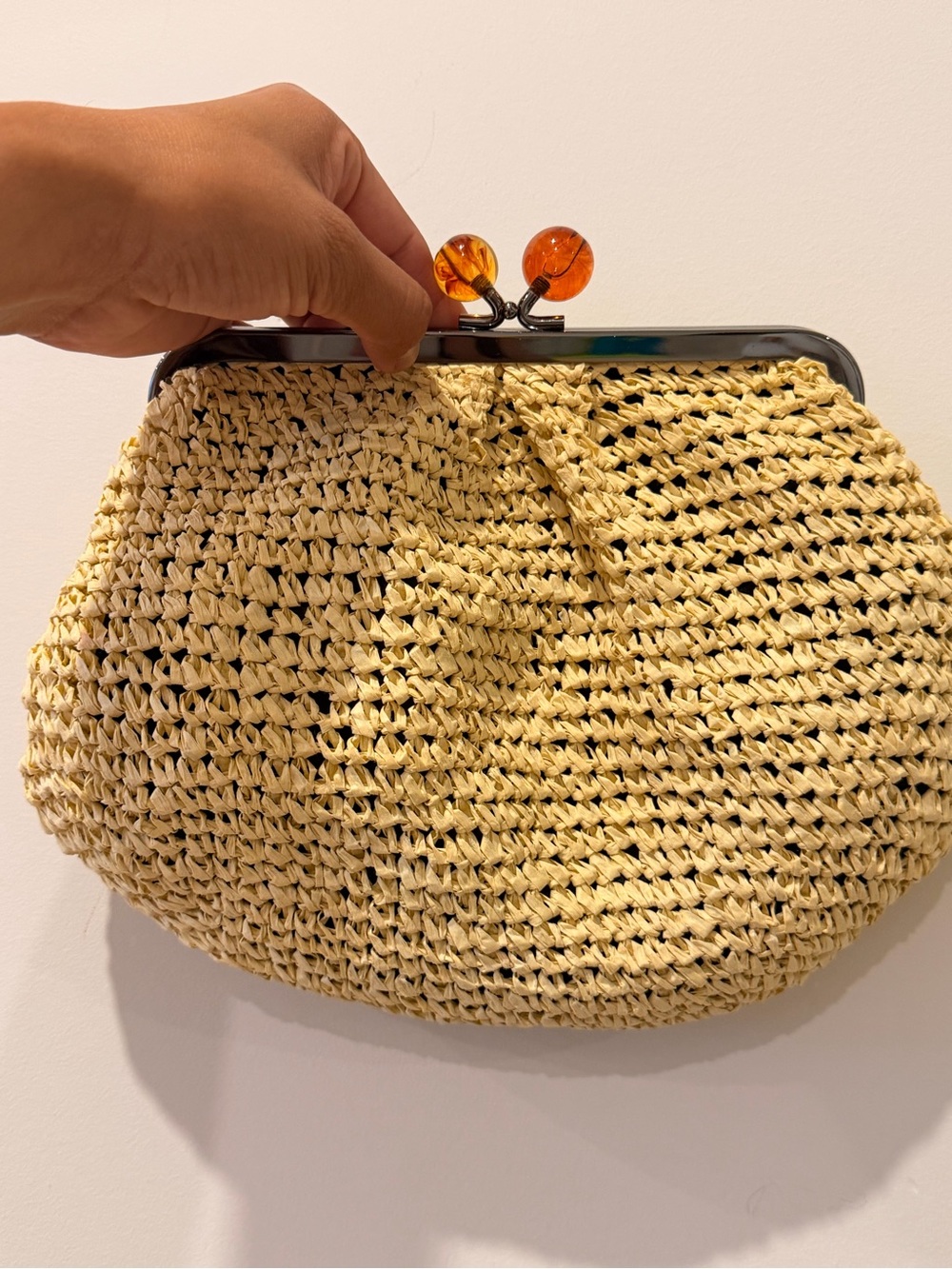 Club Monaco Woven Straw Clutch - Yellow with Amber Accent
